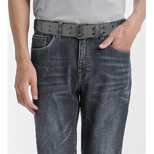 Double Prong Belt Plus Size 39 to 71'' Black Grommet Nylon Belts for Men Women Unisex - color: Gray, size: 47'' (waist 35-39)