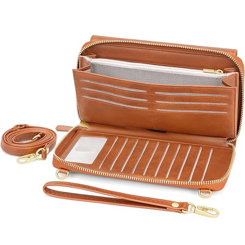 RONSIN Wristlet Wallet Small Crossbody Bag for Women Vegan Leather Wristlet Handbags Clutch Purses - color: 02- Brown