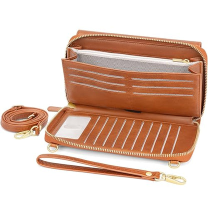 RONSIN Wristlet Wallet Small Crossbody Bag for Women Vegan Leather Wristlet Handbags Clutch Purses - color: 02- Brown
