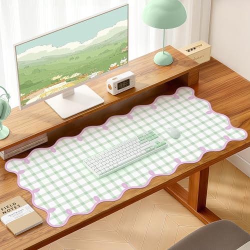Leather Desk Pad, Desk Mat Mouse Pad, Non-Slip Mousepad Waterproof PU Table Cover Blotter for Computer Laptop Extra Large Keyboard Mat for Women Girl Office Home Dorm, Soft Pink + Green Checkered - color: Soft Pink + Green Checkered