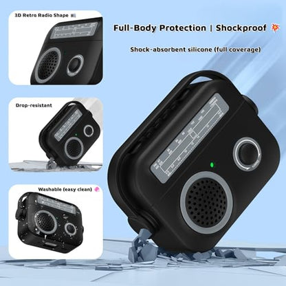 Cute 3D Retro Radio Case Compatible with AirPods Pro 2/Airpods Pro, Soft Protective Cover with Rotatable Handle (Lid Lock to Prevent Opening) & Strap, Precision Cutouts, Anti-Slip, Easy to Clean - color: Retro Green, size: Airpods Pro 2/Pro