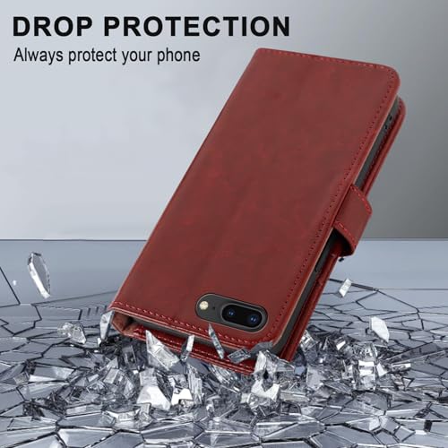 MONASAY Wallet Case for iPhone 8/7 Plus with 3 Card Holders - Burgundy | Kickstand,RFID Blocking,6.6 feet of shock absorption,PU Leather,Strong Magnetic Closure,Fits 5.5 inch ONLY,screen Protector - color: Burgundy