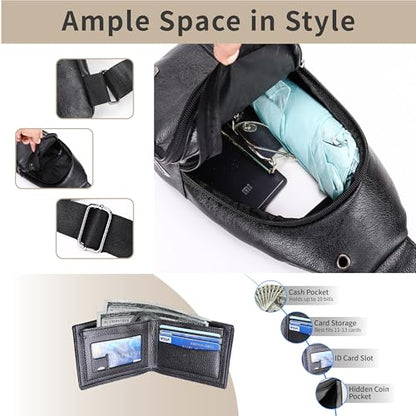Sling Bag Set, PU Leather Sling Bag, Multi-Zipper Design for Travel, Outdoors, Valentine’s Day Gifts - color: 02-black