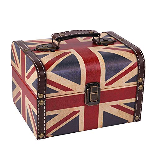 WaaHome Treasure Box 7.1'' British Flag Decorative Wooden Jewelry Keepsake Storage Box with Lids - Vintage Treasure Chest for Kids Girls Women Men, Home Decor - color: UK Flag