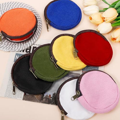6 Pieces Mini Round Cotton Canvas Makeup Bag with Bottom, Multi-Purpose Zipper Coin Purse Pouch Cosmetic Bag Travel Toiletry Pouch, Blank DIY Craft Bag (Yellow, XS) - color: Yellow