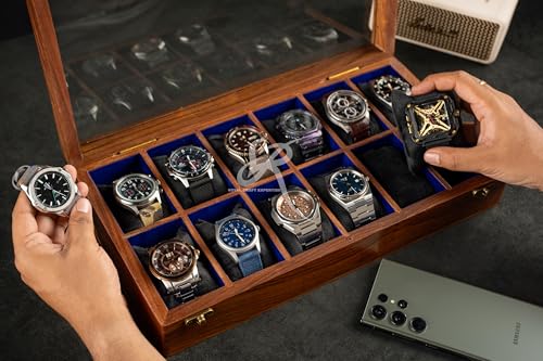 Handmade Mens watch box, Watch display case, Indian Rosewood single watch box case organizer for men, Velvet lining glass lid, Solid Gift for Him | Made for Special Events (TWELVE SLOT) - size: TWELVE SLOT