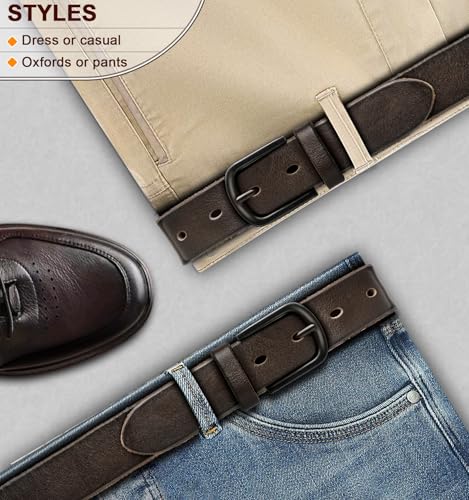 BULLIANT Men Belt Multi Pack,Leather Belt For Gift Men Golf Dress Casual Jean 7Holes 1 3/8" - color: Deep Brown4676, size: 32"-34"Waist Adjustable