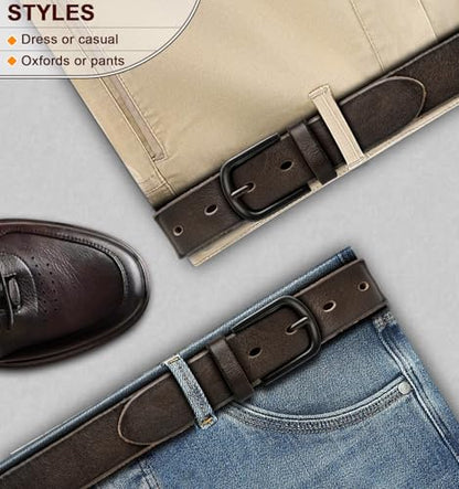 BULLIANT Men Belt Multi Pack,Leather Belt For Gift Men Golf Dress Casual Jean 7Holes 1 3/8" - color: Deep Brown4676, size: 32"-34"Waist Adjustable