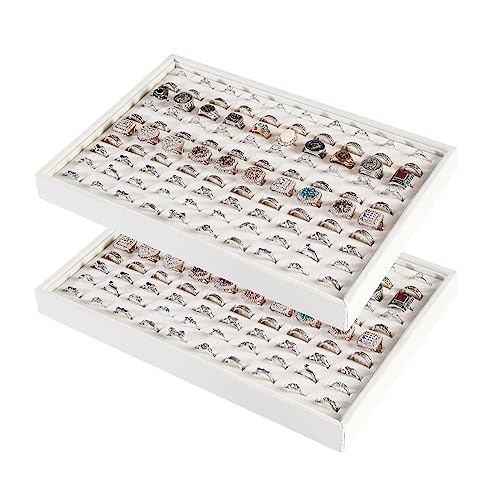 Coward 2Pcs/Set Stackable Ring Organizer Tray Beige Velvet Ring Earring Stud Jewelry Display Holder Tray for Store Selling or Home Show Storage - color: Beige Velvet, size: Ring+Ring