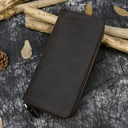 Genuine Leather Long Wallet for Men, Large Capacity Purse Clutch Bag Handbag Checkbook Cash Credit Cards Phone Holder | Large Capacity - color: 1008-Dark Brown