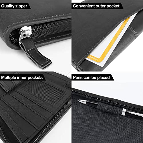 Mini Leather Zippered Padfolio Portfolio Binder 5 x 8 Legal Writing Pad, Professional Business Portfolio for Men & Women, Card Holder, Notepad Clipboard Holder (Black) - size: Black-9.5x6.5x1 inch