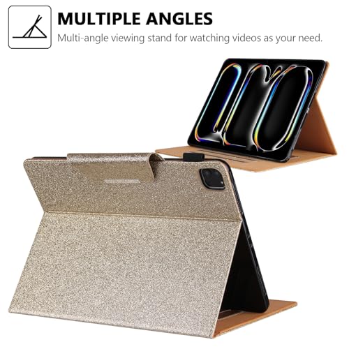 Glitter Case for iPad Pro 11-inch (M4/M5) 2024 2025, Techcircle Folio Stand Smooth Bling PU Leather Soft TPU Back Smart Cover with Pencil Holder & Card Pocket, Auto Sleep/Wake, Shiny Gold - color: 01 Shiny Gold, size: iPad Pro 11 2024-2025