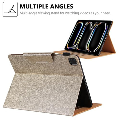 Glitter Case for iPad Pro 11-inch (M4/M5) 2024 2025, Techcircle Folio Stand Smooth Bling PU Leather Soft TPU Back Smart Cover with Pencil Holder & Card Pocket, Auto Sleep/Wake, Shiny Gold - color: 01 Shiny Gold, size: iPad Pro 11 2024-2025