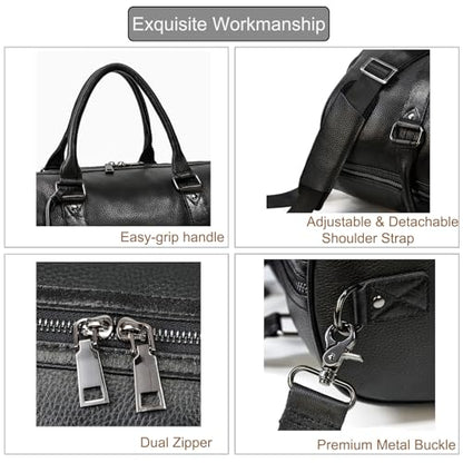 Leather Travel Bag for Men Large Capacity Luggage Duffel Bag with Shoe Compartment, Weekend Handbag for Holiday Business Trip 45cm, Black - color: 45cm-Black