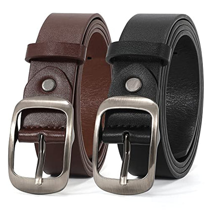 XZQTIVE 2 Pack Women Plus Size Leather Belts Fashion Cowhide Waist Belt with Solid Pin Buckle for Jeans Pants Dress - color: Black/Coffee(gun Buckle), size: XXXX-Large: fits waist from 58"-62"