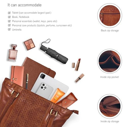 Genuine Leather Purse For Women - Tote Shoulder Handbag - Work & Casual Bag - color: Tan Medium Weaving