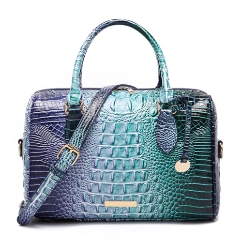 Makcr Joacbv Crocodile Handbag for Women Top Handle Leather Shoulder Purse | Glossy crocodile-embossed vegan leather with rolled handles, buckle details, a structured dome shape, and adjustable strap. - color: 1-colorful Blue and Blue