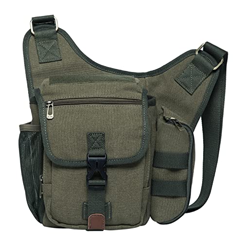 Mens Vintage Canvas Shoulder Messenger Bag Chest Leather Patchwork Messenger Bag - color: 3-4-army Green