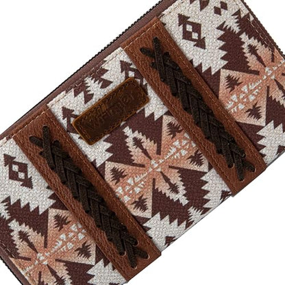 Wrangler Wallet Purse for Women Western Aztec Clutch Wristlet Wallet with Credit Card Holder - color: Light Coffee