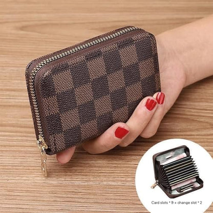 Men’s Compact Checkered Wallet – Small PU Leather Zipper Card Holder, Coin & Cash Organizer, Slim Travel Wallet (Kabao) - color: Kabao