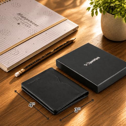 Mens Slim Minimalist Leather Wallet, Thin Bifold Credit Card Wallet for Men - color: Black