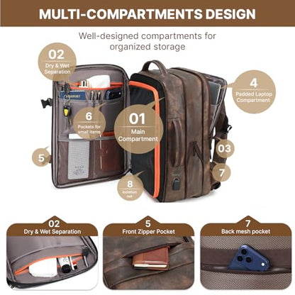 Travel Backpack for Men Women, Carry On Backpack Flight Approved, Coffee - color: Coffee