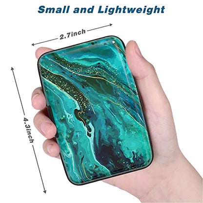 Credit Card Holder, Mini Aluminum Card Wallet RFID Blocking Slim Metal Hard Card Case for Women Men, Ocean Marble - color: Ocean Marble