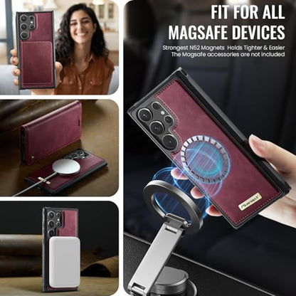 for Samsung Galaxy S25 Ultra 2in1 Detachable Wallet Case, Burgundy - color: Retro Burgundy, size: Galaxy S25 Ultra - 6.9"