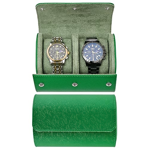 Watch Roll Travel Case for Men and Women- 2 Watch Storage and Organizer | Secure Storage with Innovative Removable Pillows & Solid Dividers for Home Storage, Travel and Display (Green Cross-2 Slot) - color: Green-2