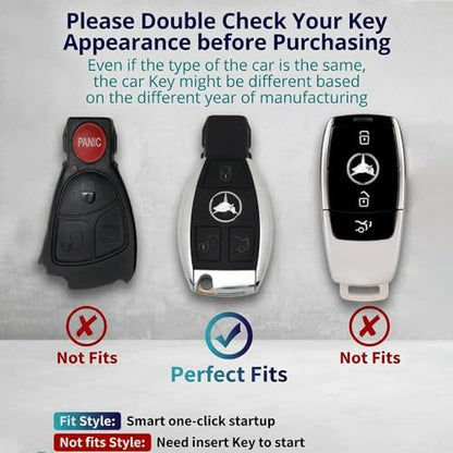 Leather Key Fob Cover for Mercedes-Benz, Full Protective Case with Metal Keychain, Compatible with LS CLK AMG CLK CLK GLC GLE GLS ML SL SLK A C E R S G Remote Key,(Style B: Black) - color: Bc_black_b