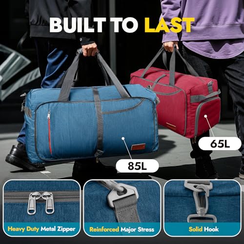 65L Travel Duffel Bag, Foldable Weekender Bag with Shoes Compartment for Men Women Water-proof & Tear Resistant (Aegean Blue, 65L) - color: Aegean Blue, size: 65L