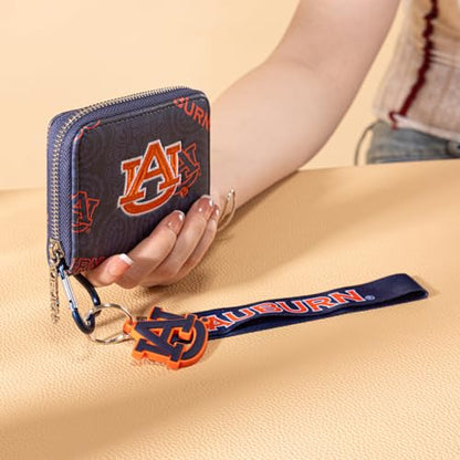 Montana West Auburn NCAA Zip Around Wallet with Lanyard - Game Day Accessory, Embroidered AU Paisley Design NC-AU012NY - color: AU-Navy Blue