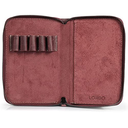 Londo Genuine Leather Padfolio – Portfolio Folder with Pencil Holder, Notepad & Zipper Closure for Business, Office & Travel - color: Damson