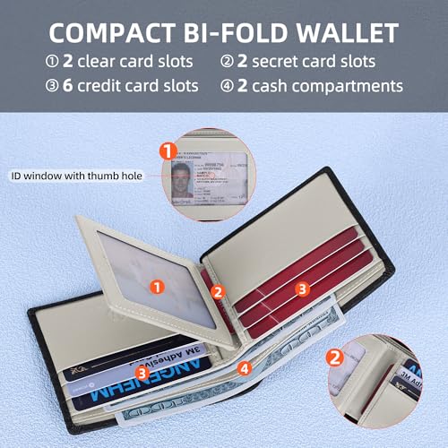VISOUL Mens Carbon Fiber Leather Bifold Wallet with 2 ID Windows, RFID Blocking Wallet with 2 Money Compartments, Stylish Two-tone Back Pocket Wallet for Men (Black+Light Gray) - color: Black+Light Gray