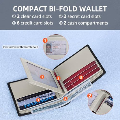 VISOUL Mens Carbon Fiber Leather Bifold Wallet with 2 ID Windows, RFID Blocking Wallet with 2 Money Compartments, Stylish Two-tone Back Pocket Wallet for Men (Black+Light Gray) - color: Black+Light Gray