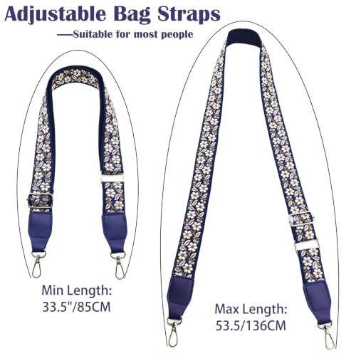 Adjustable Blue Purse Strap with Blue Leather End - 1.5" Wide Handbags, Camera, Guitar, Phone & Crossbody Bag Replacement Shoulder Straps(Silver Hardware) - color: Blue Strap-Silver hook-B07