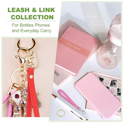 Wristlet Strap PU Leather Keychain Wristlet Lanyard Hand Strap Replacement with Rings Fit for Wallet Purse - color: Rose Red/Silver