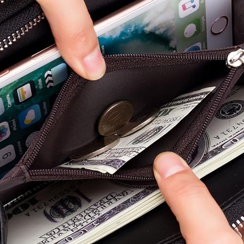 Wallets for Women Wristlet RFID Blocking Genuine Leather Double Zipper Credit Card Holder Large Ladies Clutch Purse - color: X1-golden Rose
