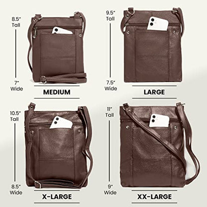 TOVOSO Crossbody Bag for Women, Genuine Leather Multi-Pocket Purse with Adjustable Strap, RFID Protection, Built-In Wallet - color: Brown, size: X-Large