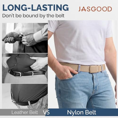JASGOOD Nylon Canvas Breathable Military Tactical Men Waist Belt With Plastic Buckle - color: Beige, size: Suit for pant size below 34Inch