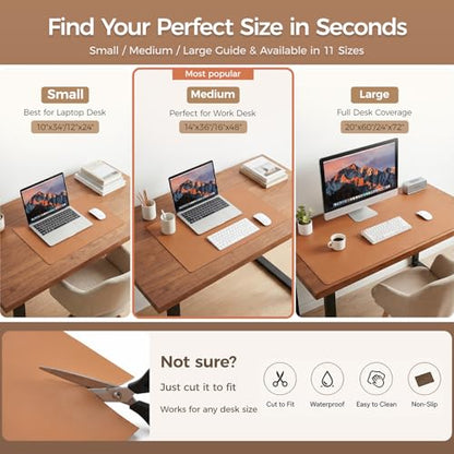 1.6mm Thick Leather 15x72 Inch Non-Slip Mat, Waterproof Countertop Protector, Extended Dresser Topper/Kitchen Counter Mat, Caramel Brown - color: Caramel Brown, size: 15" x 72"