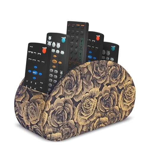Remote Control Holder, PU Leather Remote Caddy Desktop Organizer with 5 Spacious Compartments for TV Remotes/Media Controllers/Office Supplies (1-3D Rose Yellow - color: 1-3D Rose Yellow
