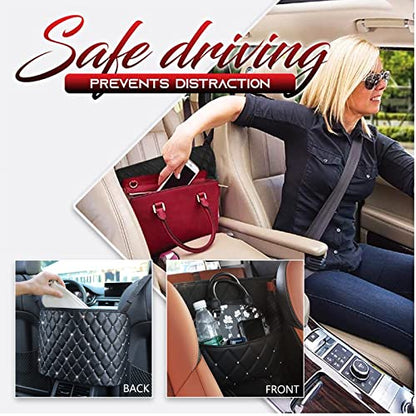 Car Net Pocket Handbag Holder with Diamond Bling Driver Netting Pouch, Handbag Holder Front Seat, Barrier of Backseat Pet Kids Storage & Pocket (Black with Diamond) - color: Black with Diamond