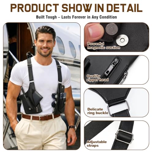 Double Shoulder Armpit Bag for Men, 2026 Upgraded Anti-Theft Underarm Shoulder Holster Bag with Adjustable Strap, Hidden Phone Wallet Pocket, Multi-Pocket Outdoor Travel Daily Commute Pouch