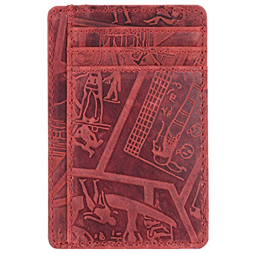 Oak Leathers Leather Wallet Slim Design - RFID Card Holder Men Women | Handmade Wallet, Durable Stitching, Gift for Men and Women, Small and Funtional, Id Window - color: Egyptian Red