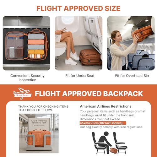 Travel Backpack Women, PU Leather Carry On Backpack Flight Approved, Brown - color: Brown