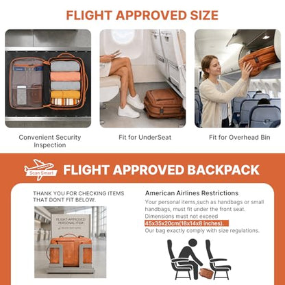 Travel Backpack Women, PU Leather Carry On Backpack Flight Approved, Brown - color: Brown