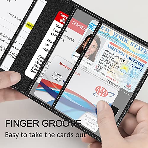 Car Registration and Insurance Holder, Premium PU Leather Vehicle Glove Box Car Organizer Men Women Wallet Accessories Case for ID, Driver's License - Black - color: Black