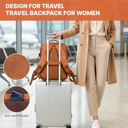 Travel Backpack Women, PU Leather Carry On Backpack Flight Approved, Brown - color: Brown