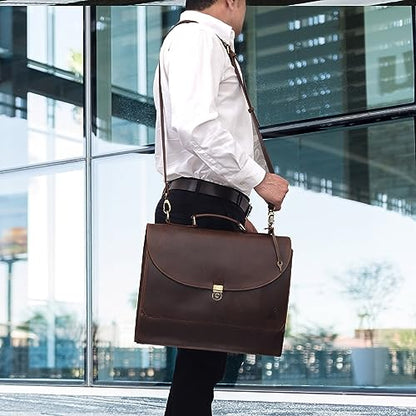 Leather Farm Messenger Bag for Men & Women 16 Inch – Premium Vintage Handmade Laptop Briefcase Satchel, Mens Leather Shoulder Crossbody Bag, Genuine Leather Computer Bag with Adjustable Strap Brown